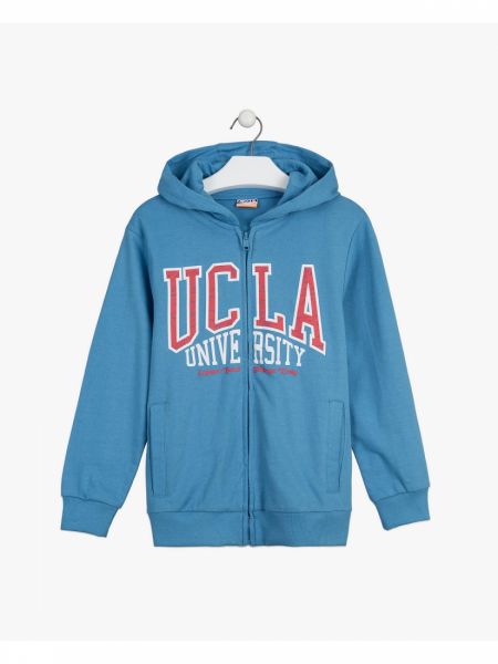Ζακέτα βαμβακερή με κουκούλα και print UCLA University γαλάζιο