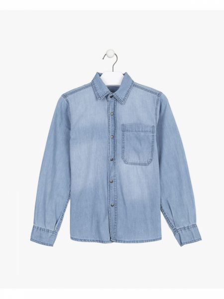Πουκάμισο τζιν βαμβακερό μονόχρωμο με τρουκς Losan Try γαλάζιο