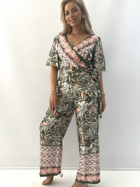 Σετ σατέν με μπλούζα κρουαζέ με δέσιμο στο πλαι και παντελόνα με λάστιχο πίσω Ελληνικής ραφής πράσινο