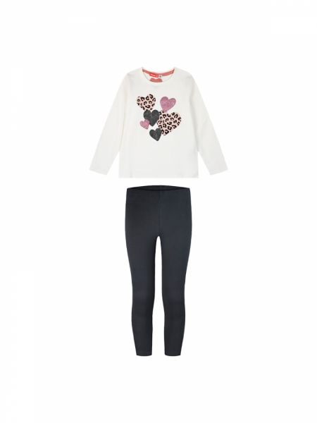 Σετ βαμβακερό μπλούζα με κολάν και print glitter hearts λευκό