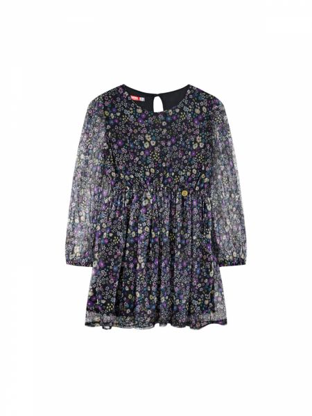 Φόρεμα με floral τούλι και διαφάνεια στο μανίκι μωβ