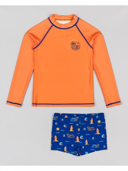 Σετ μπλούζα και σορτς με αντηλιακή προστασία SPF 40+ print surfing πορτοκαλί
