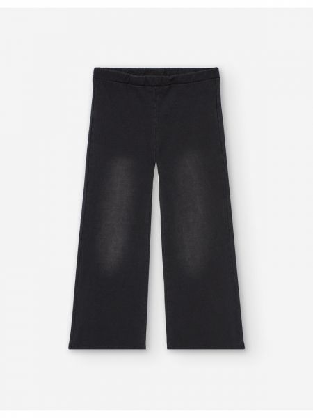 Παντελόνι καμπάνα ελαστικό με εφέ τζιν και λάστιχο στη μέση μαύρο