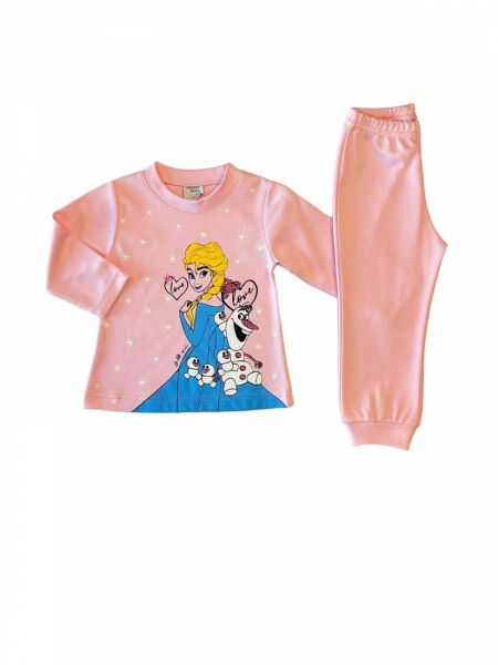 Σετ πυτζάμα frozen βαμβακερή ελληνικής ραφής ροζ