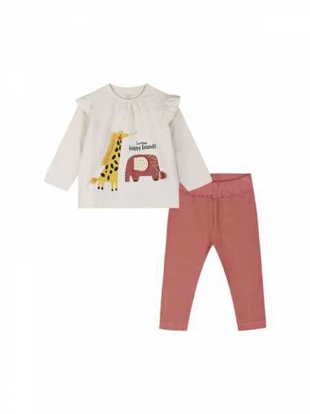 Σετ βρεφικό βαμβακερό μπλούζα με print happy friends και κολάν σάπιο μήλο