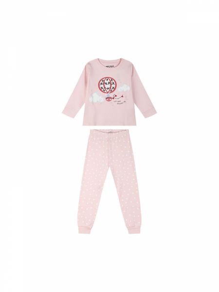 Σετ πυτζάμα βαμβακερή πουά με print let your dreams fly ροζ