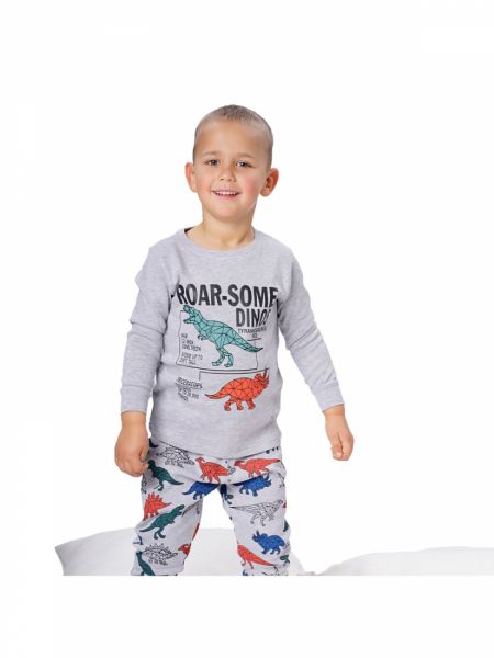 Σετ πυτζάμα βαμβακερή με print δεινόσαυρους γκρι