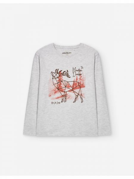 Μπλούζα μακρυμάνικη με ανάγλυφο print ελάφι μπεζ