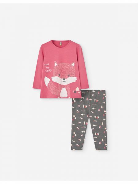 Σετ βρεφικό μπλούζα και κολάν με print αλεπουδίτσα ροζ