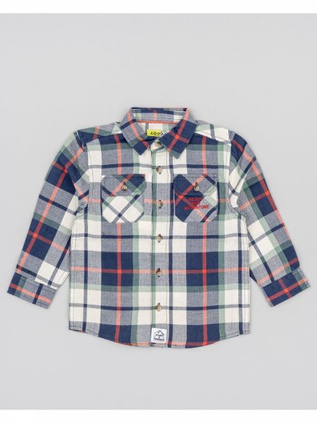 Πουκάμισο καρώ με τσέπες και print 'Ready for adventure' μπλε