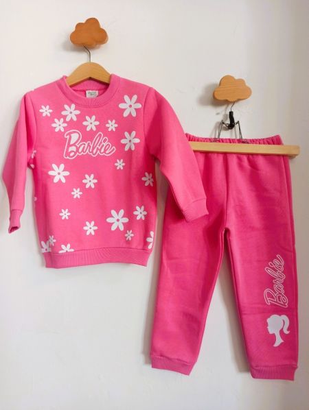 Σετ φόρμα με ζεστή επένδυση και print Barbie ελληνικής ραφής φούξια