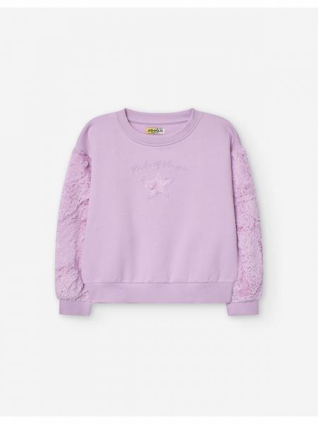 Μπλούζα fleece με γούνινα μανίκια και αστέρι με glitter λιλά