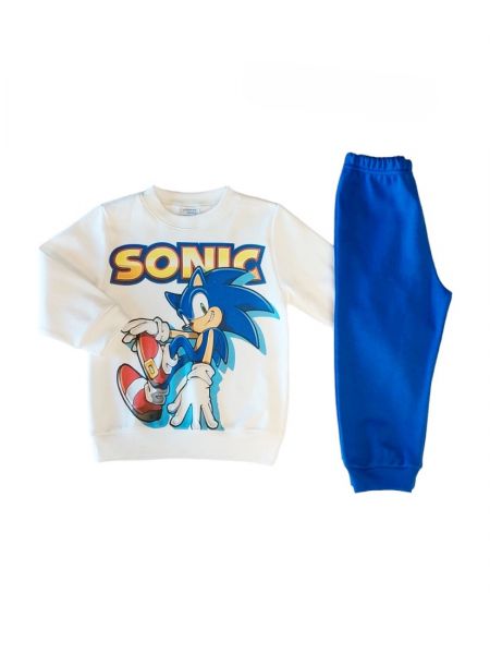 Πυτζάμα για αγόρι με μονόχρωμο παντελόνι και print sonic μπλε