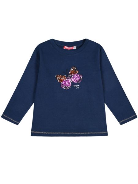 Μπλούζα βαμβακερή μακρυμάνικη με κέντημα πεταλούδα μπλε