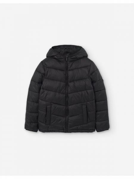 Μπουφάν με κουκούλα puffer μονόχρωμο unisex μαύρο