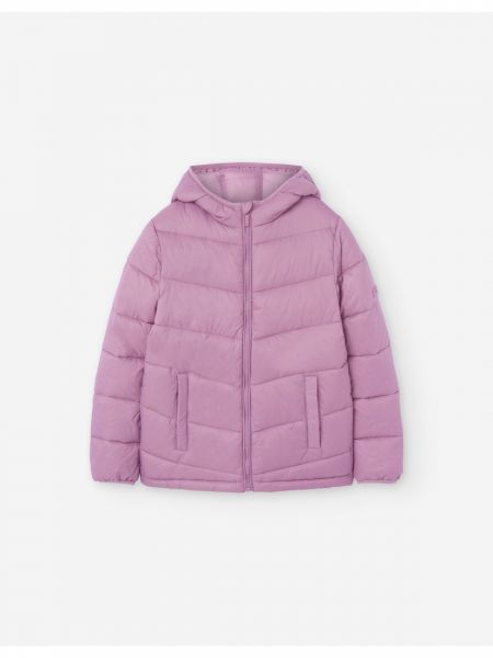 Μπουφάν με κουκούλα puffer μονόχρωμο unisex λιλά