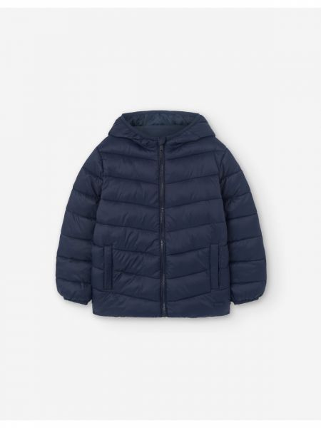 Μπουφάν με κουκούλα puffer μονόχρωμο unisex μπλε