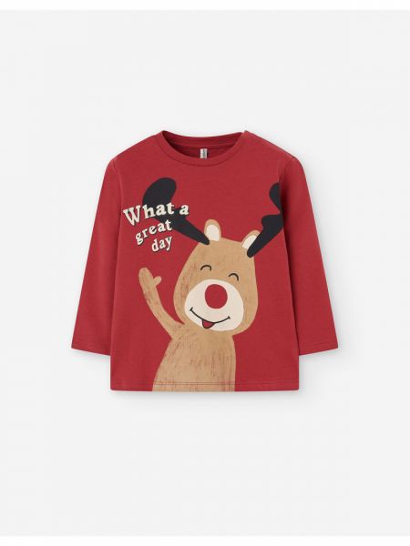 Μπλούζα βαμβακερή με print Rudolph ' What a great day' κόκκινο