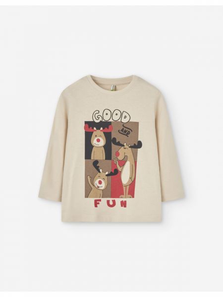 Μπλούζα βαμβακερή με print Rudolph ' good fun' μπεζ