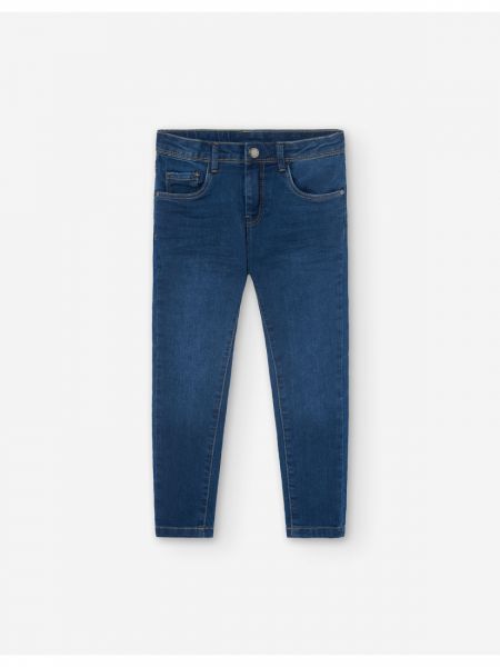 Παντελόνι τζιν μονόχρωμο πεντάτσεπο ελαστικό με αυξομείωση στη μέση μπλε