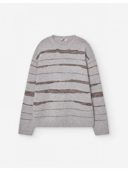 Μπλούζα πλεκτή animal print ριγέ με λαιμόκοψη LSN Try γκρι