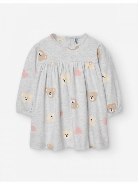 Φόρεμα βαμβακερό με print hearts and bears γκρι