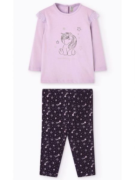 Σετ βρεφικό μπλούζα και κολάν βαμβακερό με print glitter unicorn λιλά
