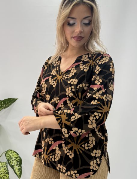 Μπλούζα εμπριμέ ελαστική μαύρο