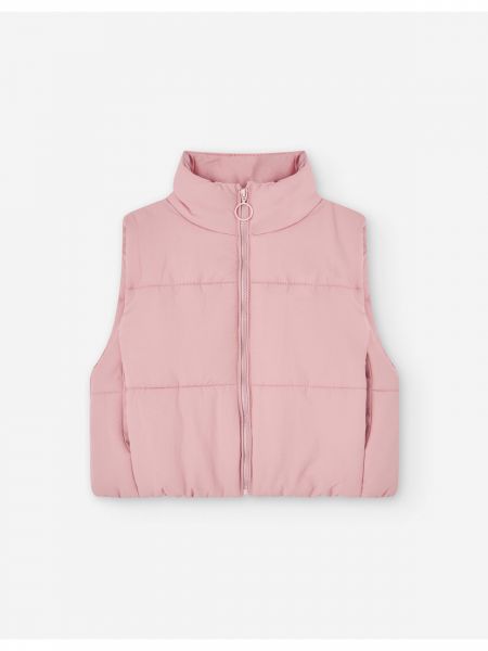 Μπουφάν γιλέκο κροπ μονόχρωμο με τσέπες ροζ