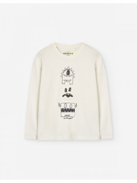 Mπλούζα βαμβακερή με σχέδιο μαξιλαράκι Black Vibes εκρού