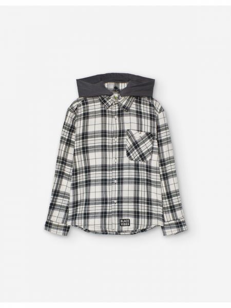 Πουκάμισο καρώ με αποσπώμενη κουκούλα και τσέπη Black Vibes μαύρο