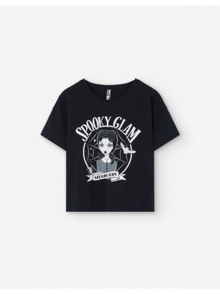 Μπλούζα βαμβακερή κοντομάνικη με print Spooky Glam LSN TRY μαύρο
