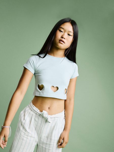 Crop top μονόχρωμο με σχέδιο καρδιές LSN TRY μέντα