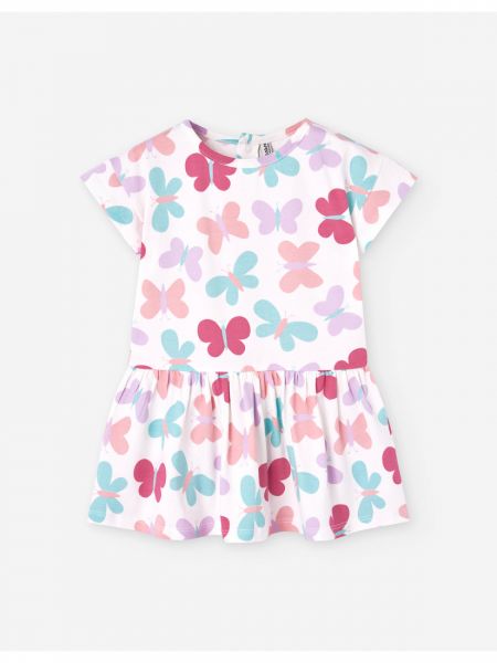 Φόρεμα βαμβακερό με print χρωματιστές πεταλούδες λευκό