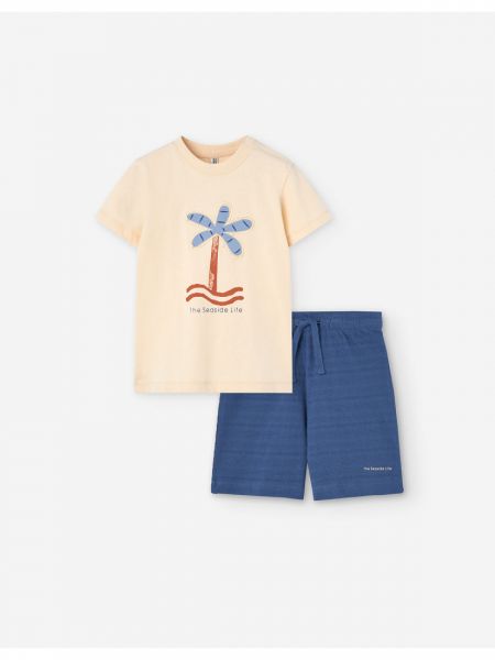 Σετ μπλούζα με βερμούδα και print 'The seaside life' μπλε
