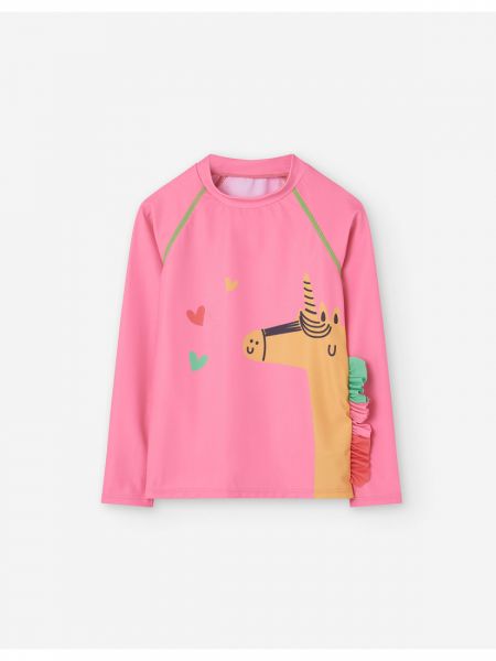 Αντηλιακή μπλούζα μαγιό με SPF 40+ με print μονόκερος ροζ