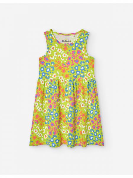Φόρεμα βαμβακερό αμάνικο με χρωματιστό animal print λάιμ
