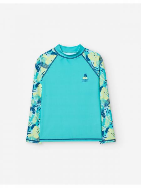 Αντηλιακή μπλούζα μαγιό με SPF 40+ με tropical print μέντα