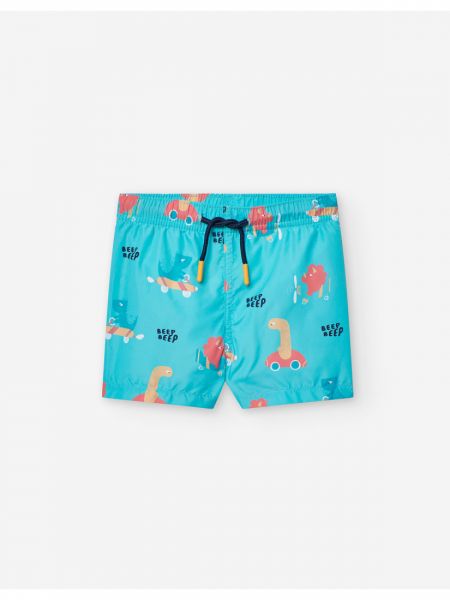 Μαγιό βερμούδα βρεφικό με print dinosaurs and cars τυρκουάζ
