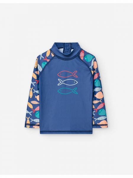 Αντηλιακή μπλούζα μαγιό με SPF 40+ με print βυθός μπλε