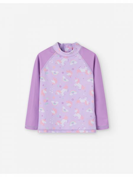 Αντηλιακή μπλούζα μαγιό με SPF 40+ με print μονόκερους και ουράνια τόξα λιλά
