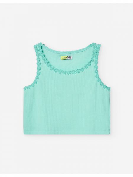 Κροπ τοπ μονόχρωμο με δαντέλα μαργαρίτες μέντα