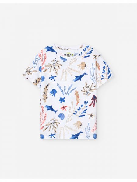 Μπλούζα με print φυτά και ζώα της θάλασσας  λευκό