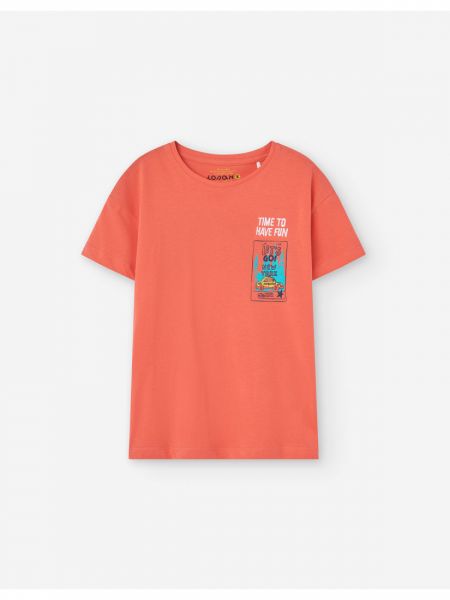 Μπλούζα κοντομάνικη με print 'best trip ever' κοραλί