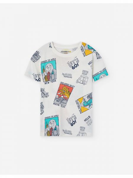 Μπλούζα κοντομάνικη με print 'best trip ever' Godzilla λευκό