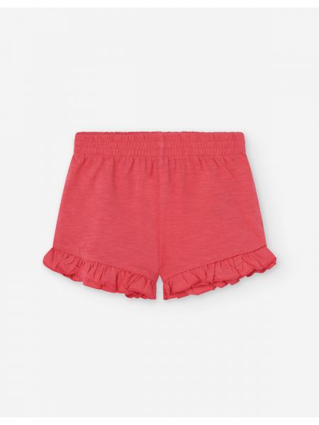 Σορτς μονόχρωμο βαμβακερό με βολάν κοραλί