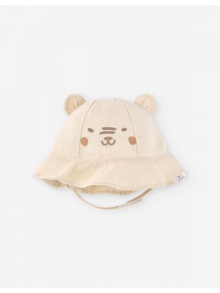 Καπέλο με print αρκουδάκι και αυτάκια μπεζ