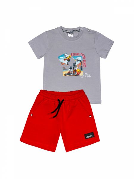 Σετ κοντομάνικη μπλούζα και βερμούδα με print 'Before your dreams' κόκκινο