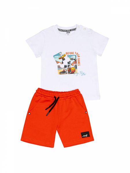 Σετ κοντομάνικη μπλούζα και βερμούδα με print 'Before your dreams' πορτοκαλί