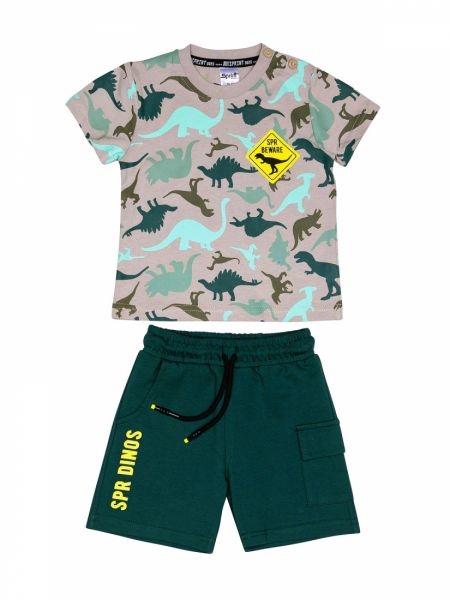 Σετ μπλούζα με δεινόσαυρους και βερμούδα Cargo χακί